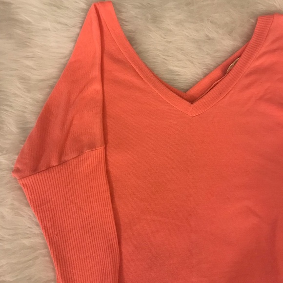 Pink/Salmon Ribbed Sleeve + Waist Sweater - Picture 3 of 4